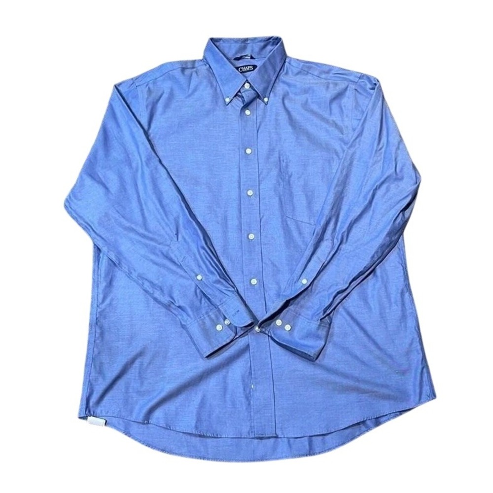 Chaps Mens Blue Long Sleeve Button‎ Down Shirt Classic Fit Non-Iron 17 34/35